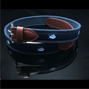 Southern Tide Khaki/Blue Skip Jack Logo Belt Sz 36